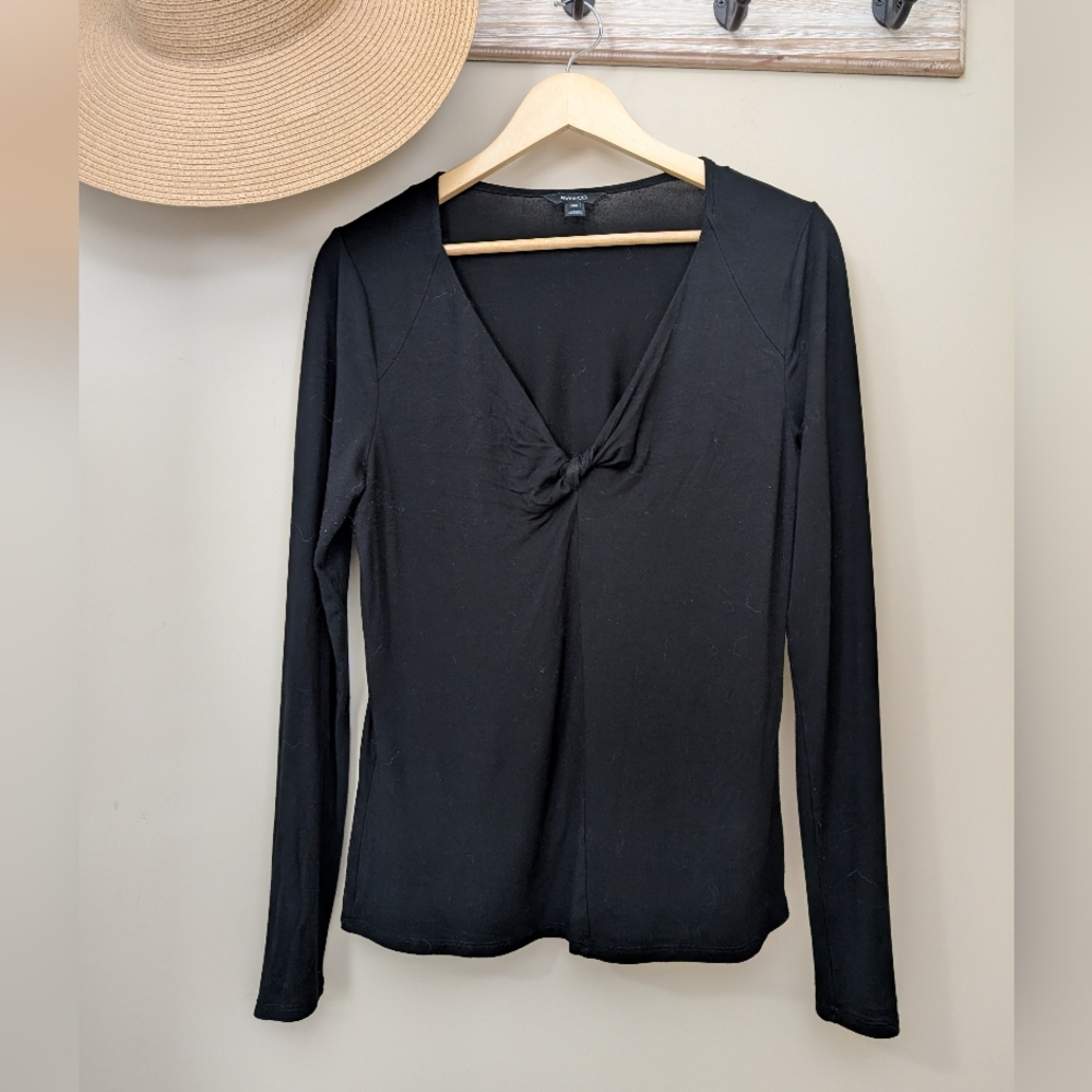 RW&CO. Black Long Sleeve Knot Front Top